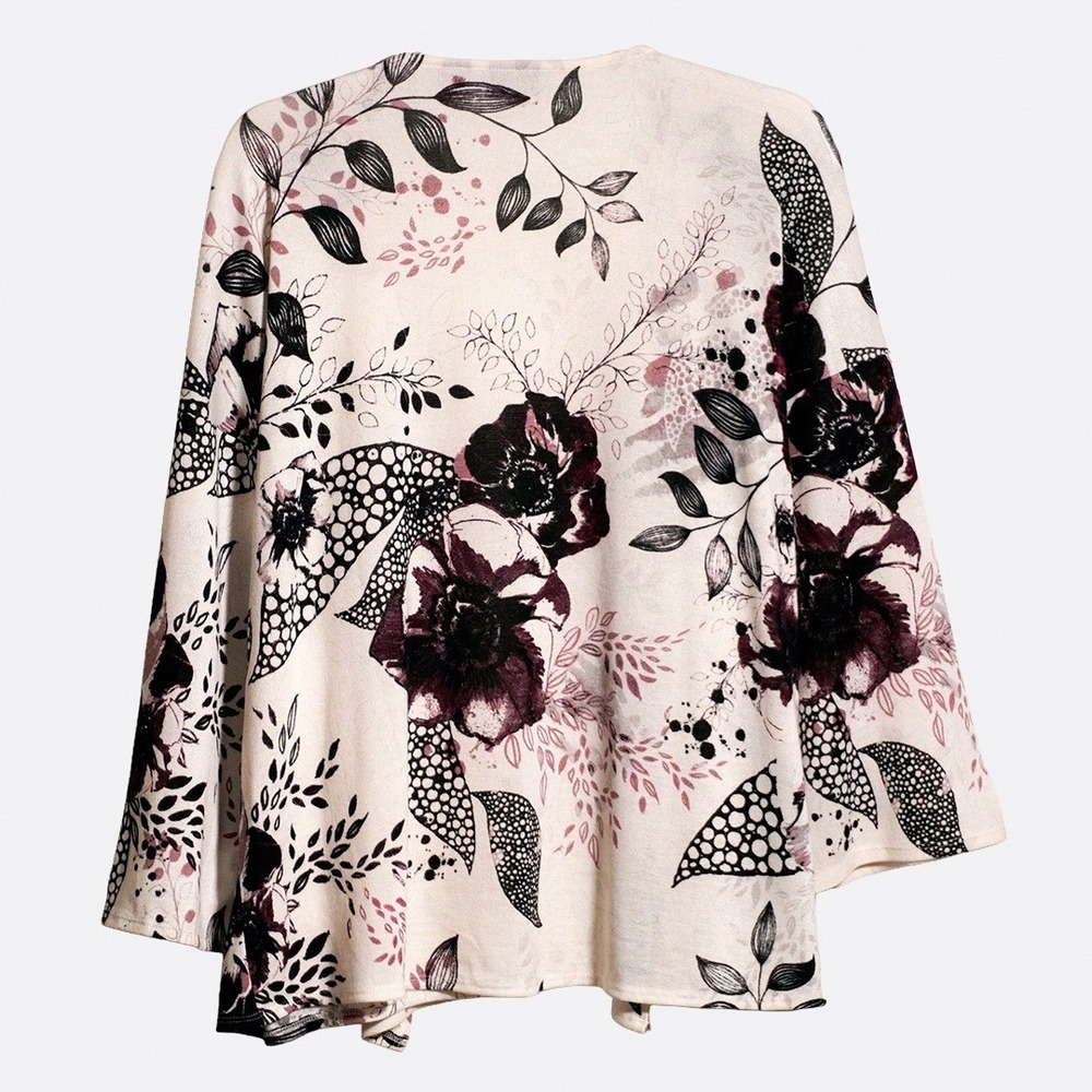 Chico's White Floral Kimono‎ Cardigan Plus Size 1X XL Open Front Boho Feminine - Picture 3 of 7